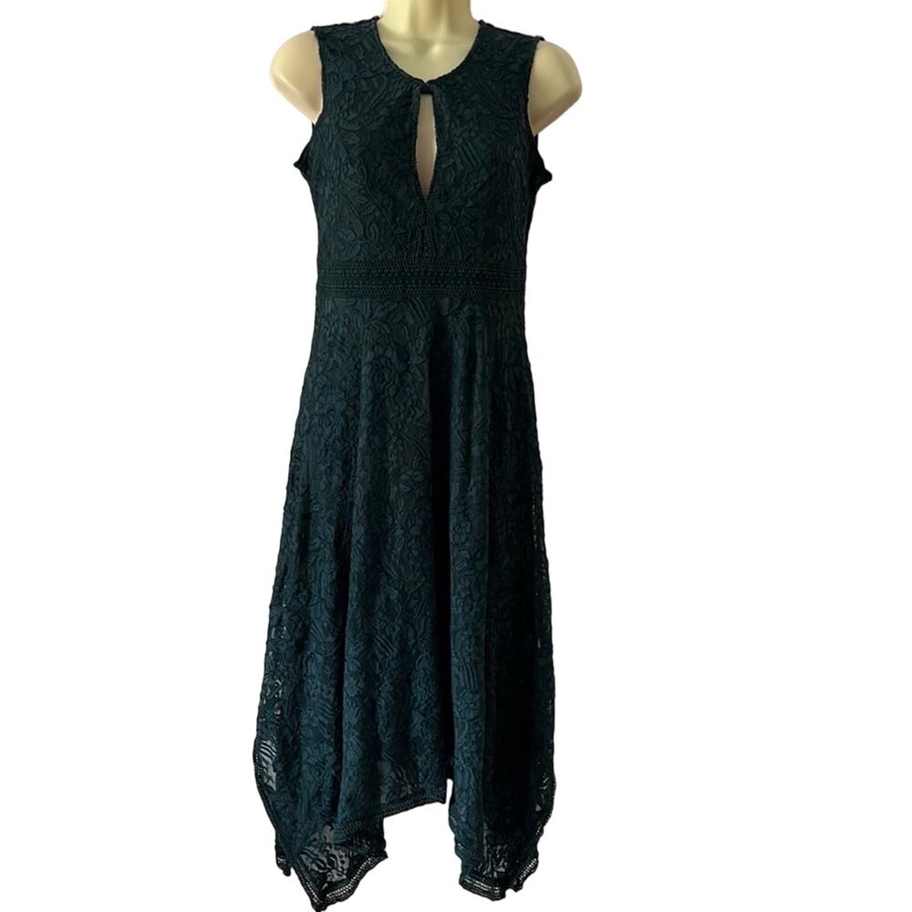 Green Teal Sleeveless Lace Dress Handkerchief Hemline Cottagecore Romantic Y2K